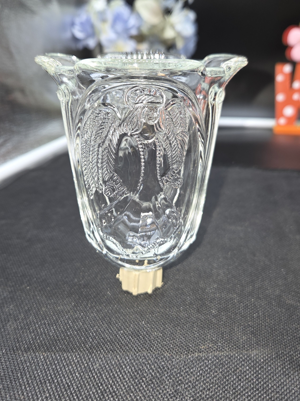 Homco Angel Embossed Glass Sconce Candle Holder pegged 4.5" tulip votive